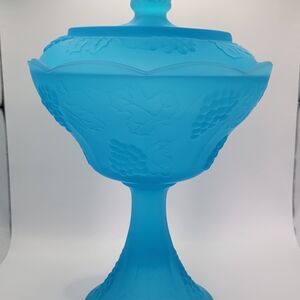 Blue Frosted Glass Compote Dish